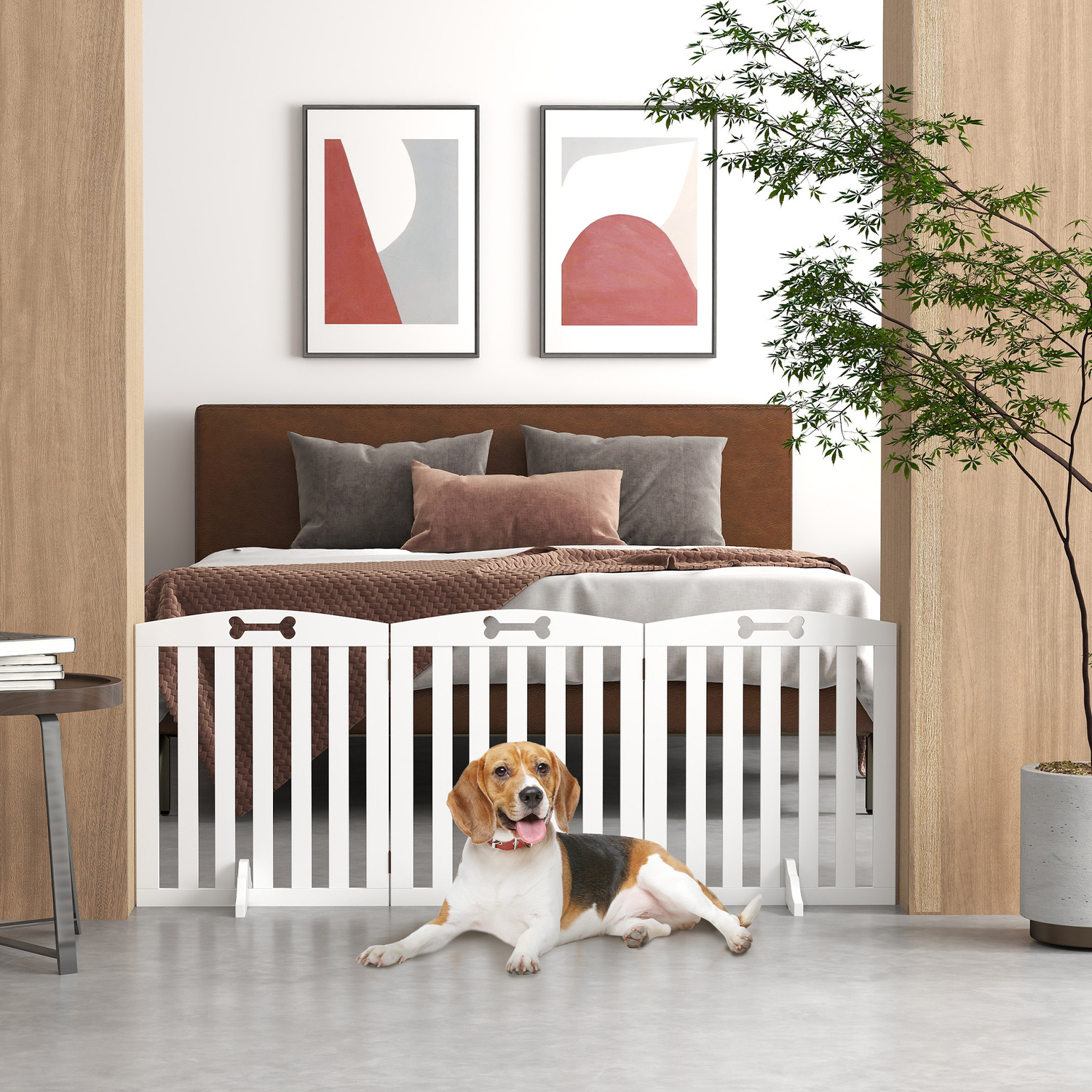 Pawhut Wooden Dog Gate, Freestanding Pet Gate With Support Feet, White, White - Image 4