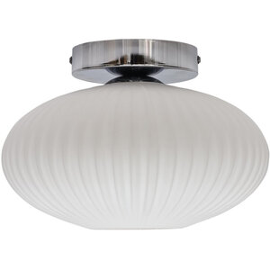 Baton White Ribbed Oval Glass Chrome Ceiling Light Fitting