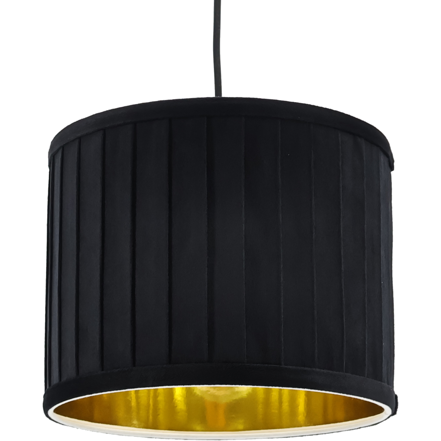 First Choice Lighting Sundance - Black Velvet Pleated 25Cm Lamp Shade Gold Inner - Black - Image 2
