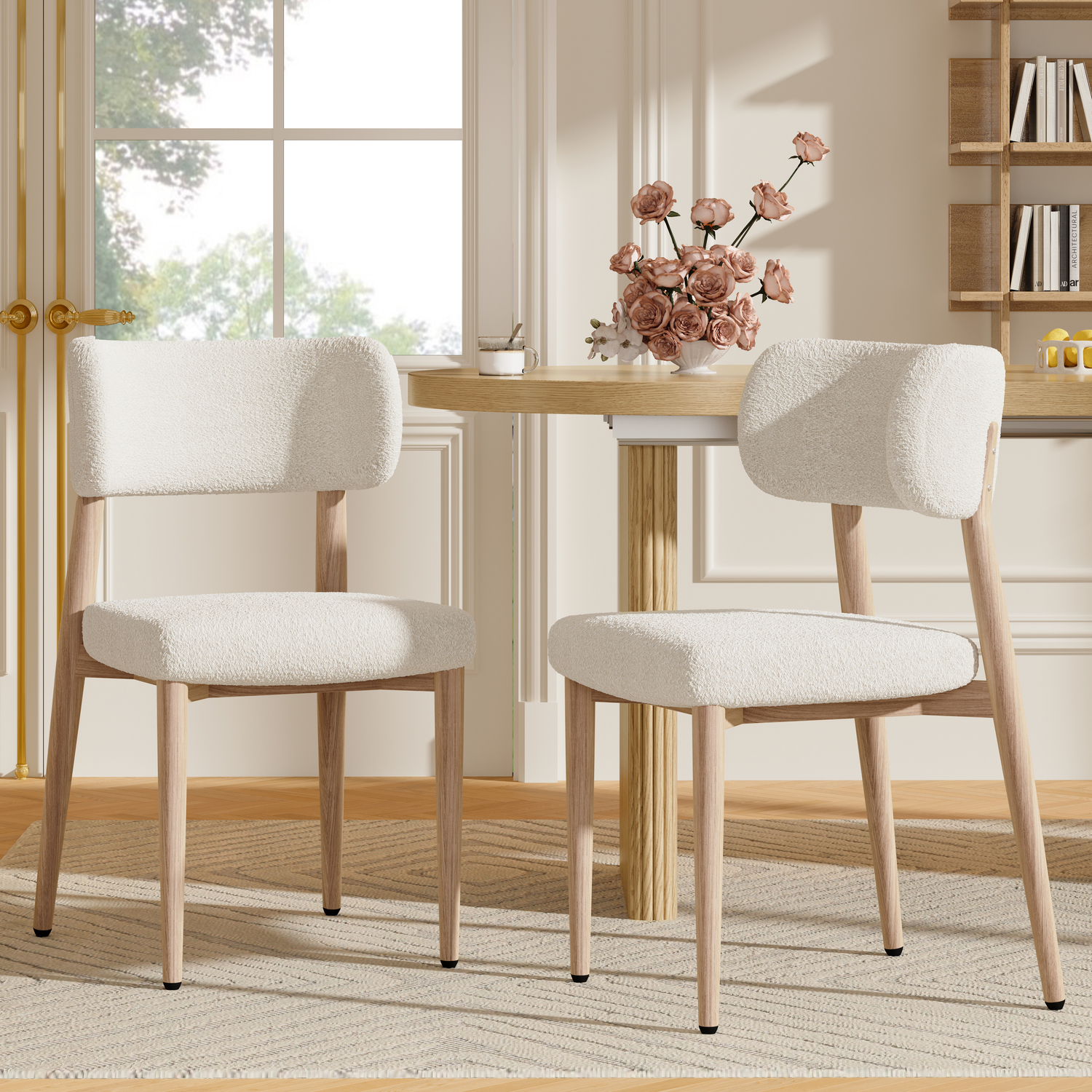 Aka Bouclé Dining Chairs With Metal Legs, Natural Wood Colour, Set Of 2 - Natural