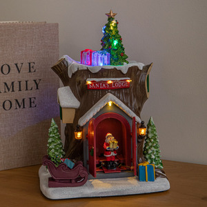 25cm Dual Powered Santa¿s Lodge Christmas Village Scene