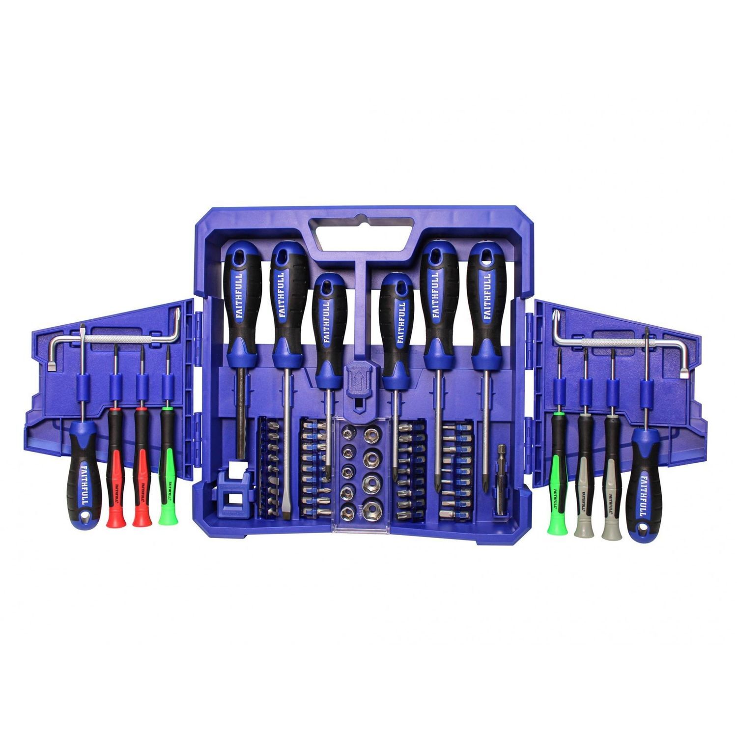 Faithfull Fold Out Screwdriver & Bit Set, 63 Piece A - Multi Colour