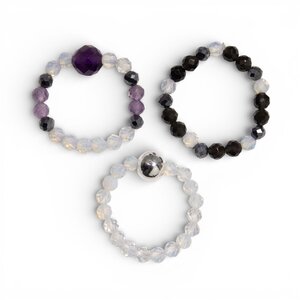 Full Moon Nymph Gemstone Ring Set Moonstone Obsidian Amethyst