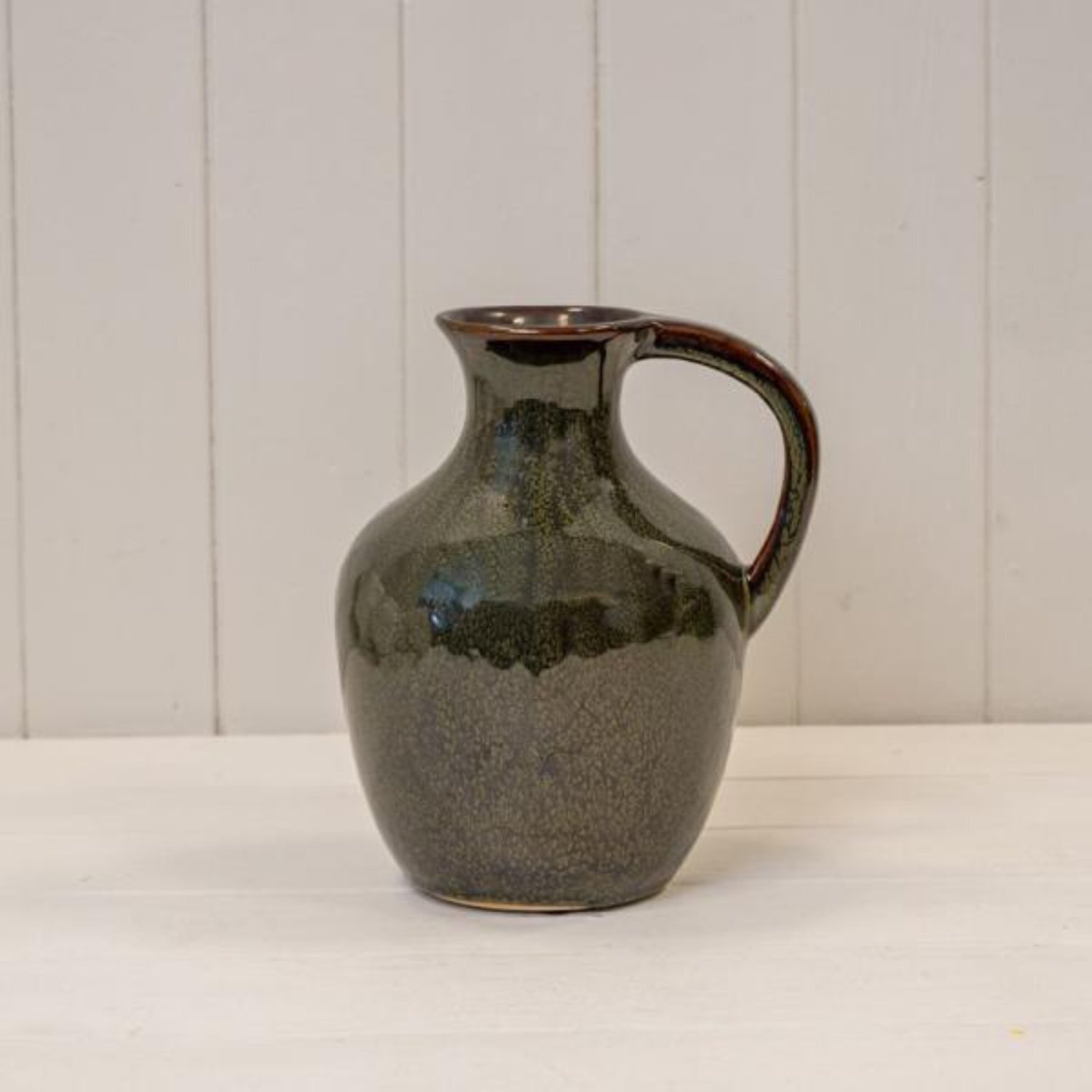  - Green Ceramic Short Vase With Handle - Image 3