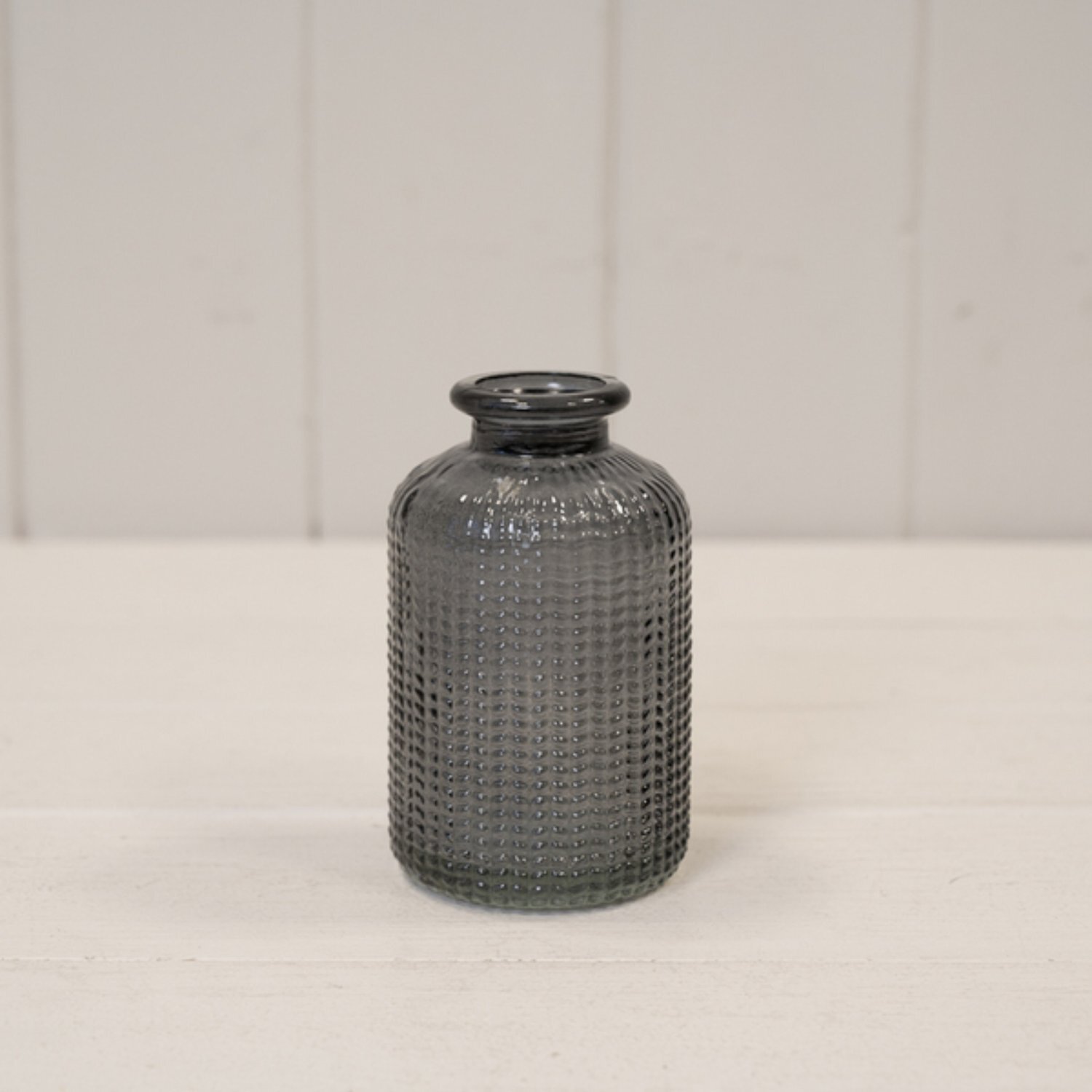  - Elegant Cool Grey Ribbed Glass Bottle For Decoration - Image 3