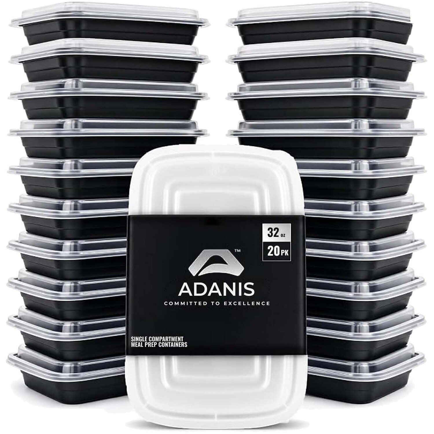 Adanis 10 Pack Meal Prep Containers Reusable 32Oz - 950Ml - Black / 20