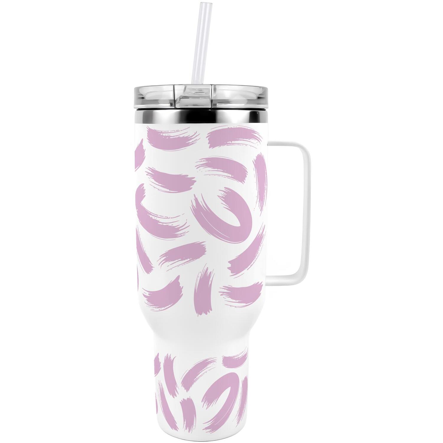 Purely Home Pink Brush Strokes 40Oz Stainless Steel Extra-Large Travel Cup With Straw And Lid - Pink