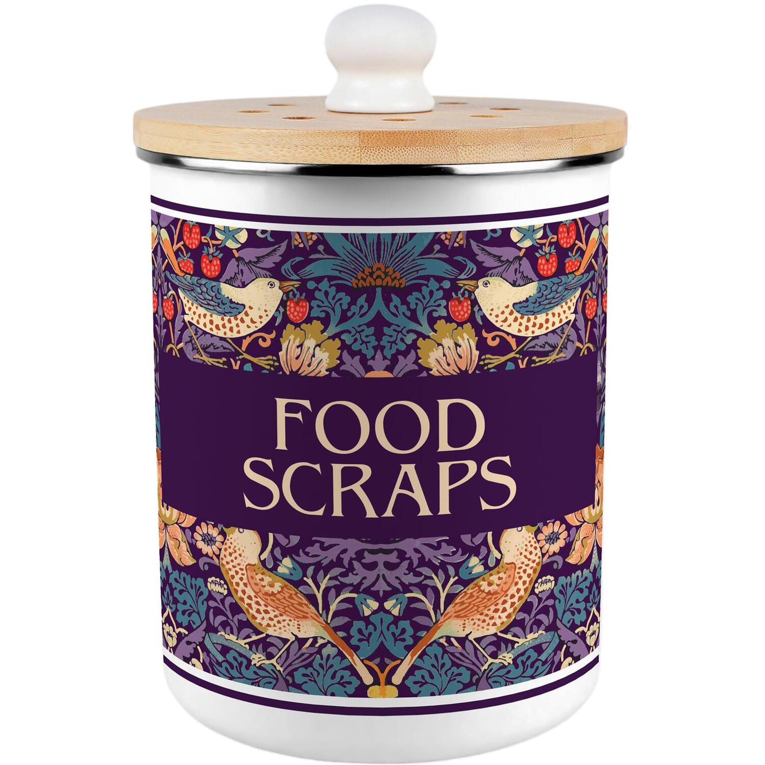 Purple Strawberry Thief Food Scraps Caddy - Kitchen Decor Compost Bin, 2L - Image 2