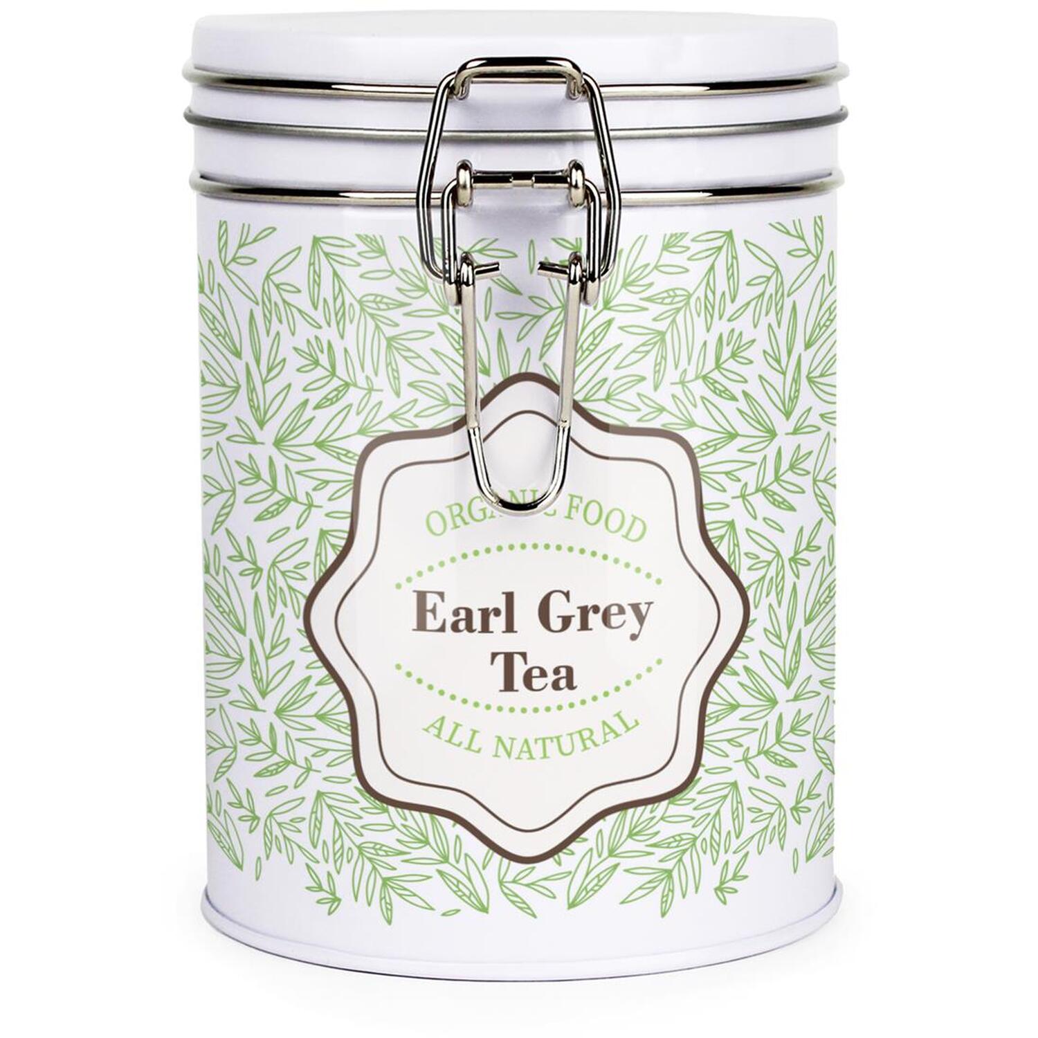 Organic Green Leaves Hot Drinks Canister - Earl Grey Tea Clip-Lid Storage Tin - Image 2