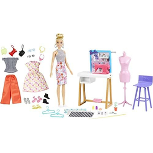 Barbie Fashion Designer Studio Playset with Doll and 25 Accessories, HDY90.
