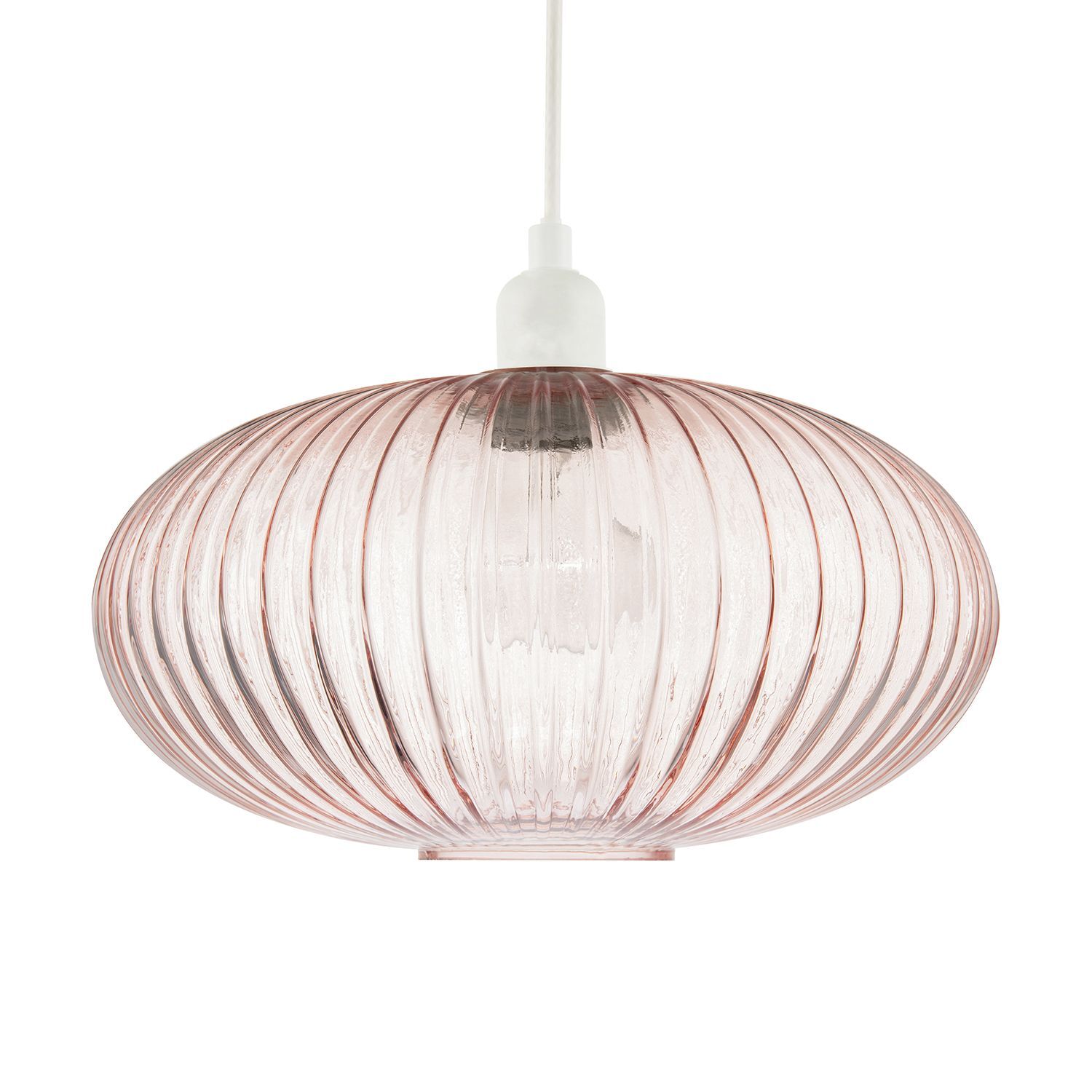 Happy Homewares Unisex Pink Modern Designer Line Ribbed Glass Oval Pendant Lamp Shade In | : 12 Inches - Image 3
