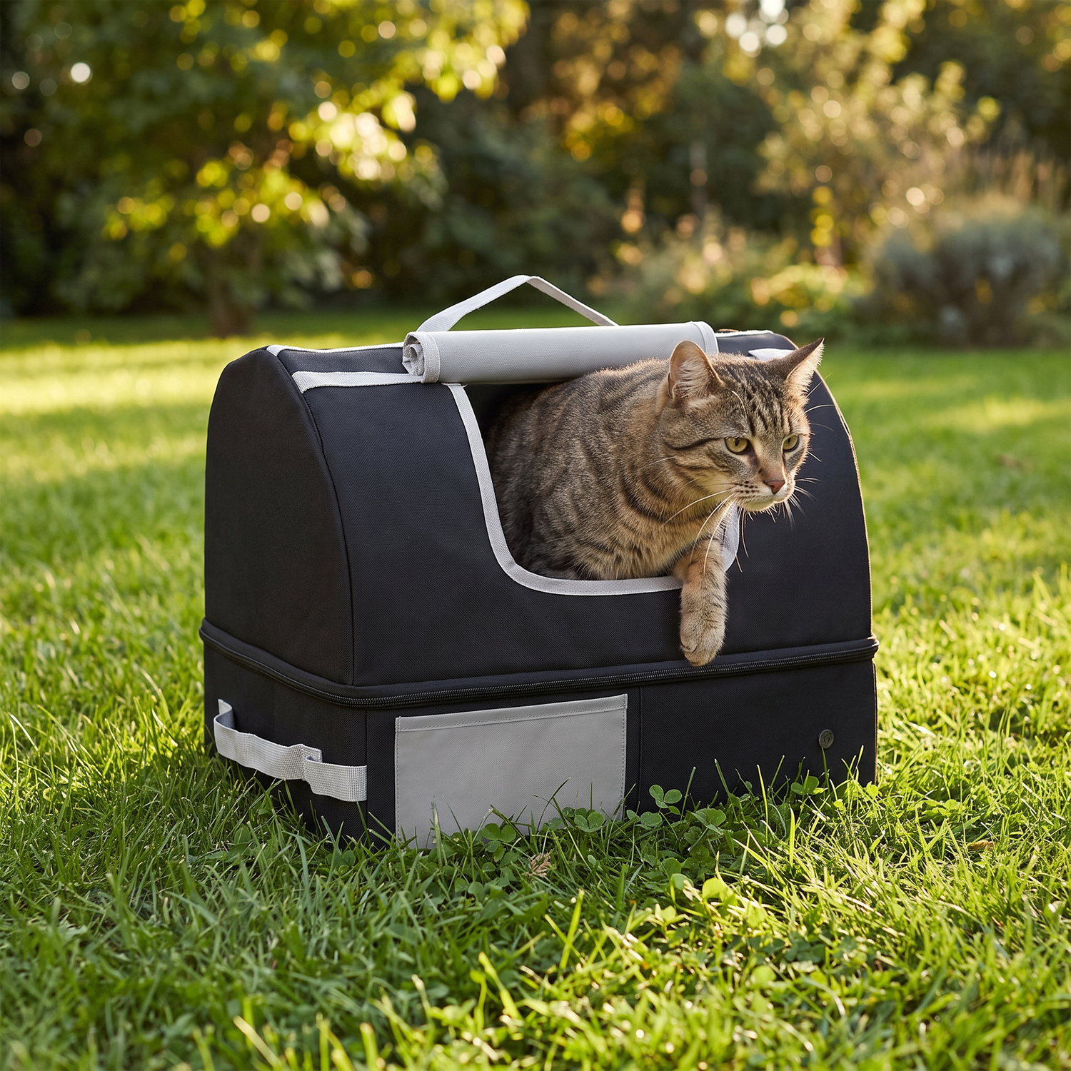 B&Q - Portable Cat Litter Box With Zipper & Lid For TravelBlack - Image 2