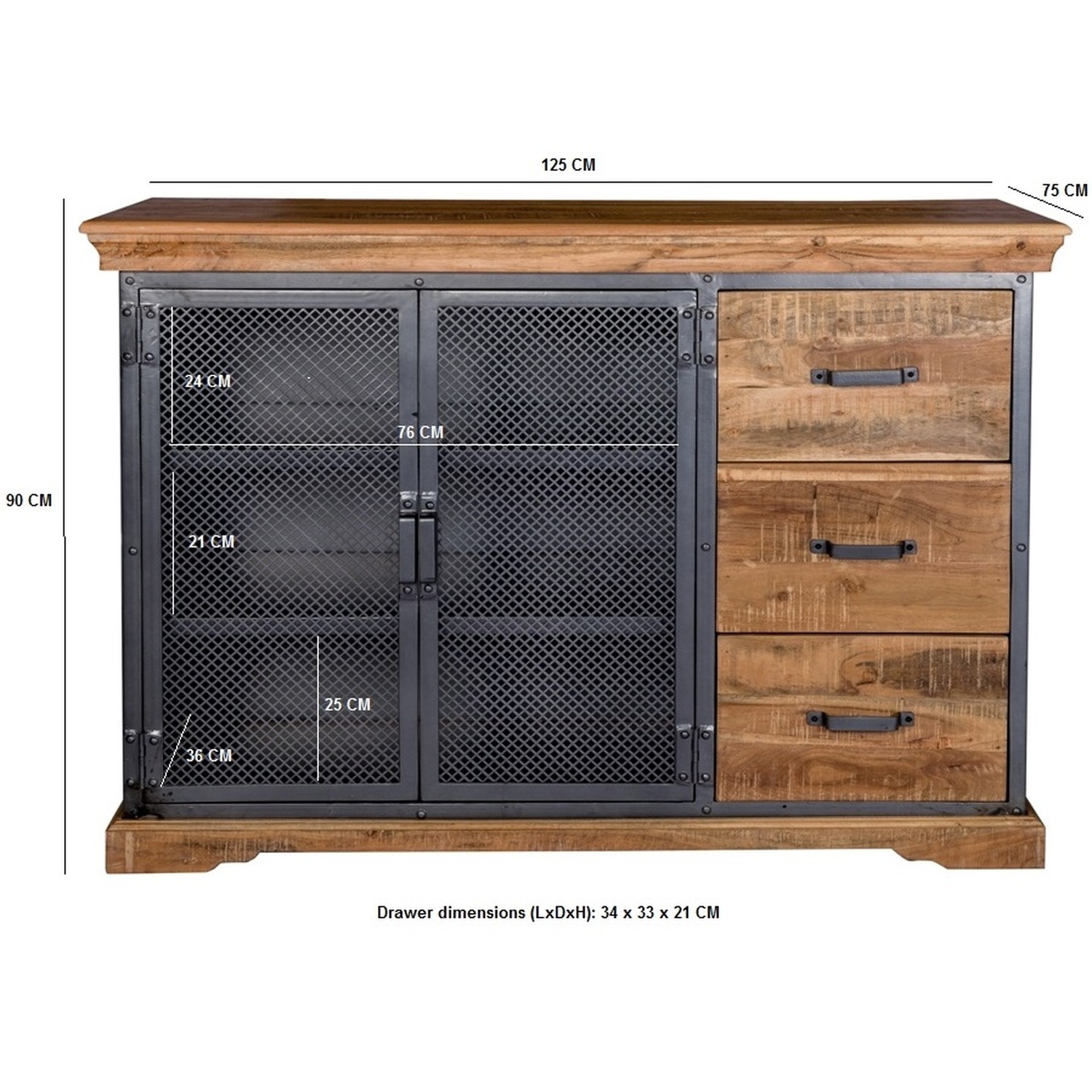 Cosmopolitan Industrial Large Sideboard - Light Wood