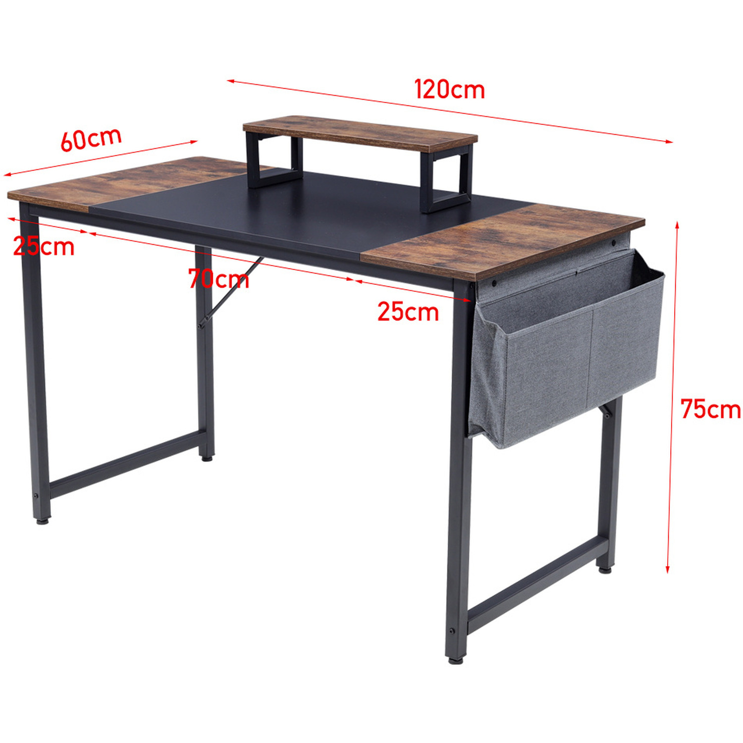 Woodgrain Computer Desk With Side Storage Bag - Brown 120cm