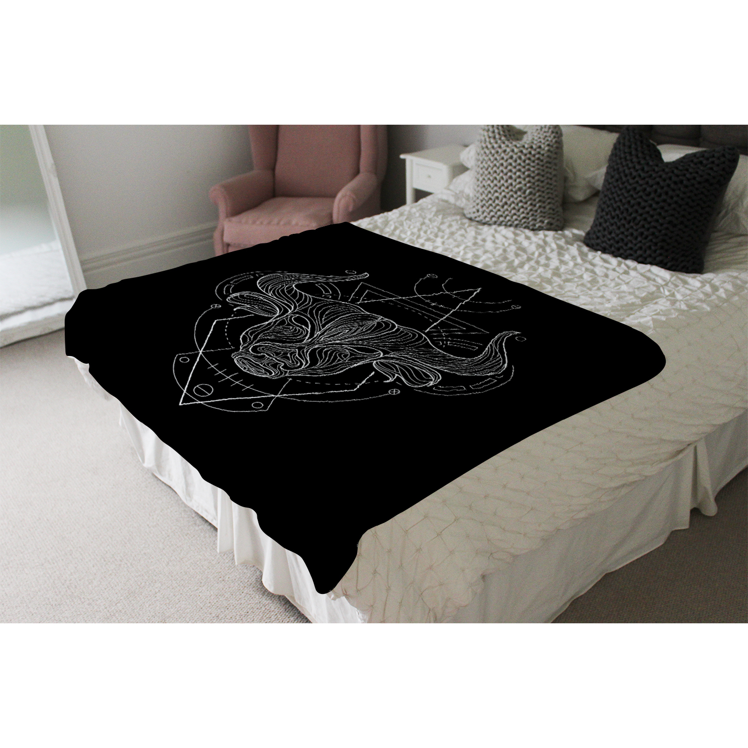Zodiac Taurus Geometric Soft Blanket - Black