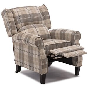 Beige Eaton Wing Back Fireside Check Fabric Recliner Armchair shot 2417061