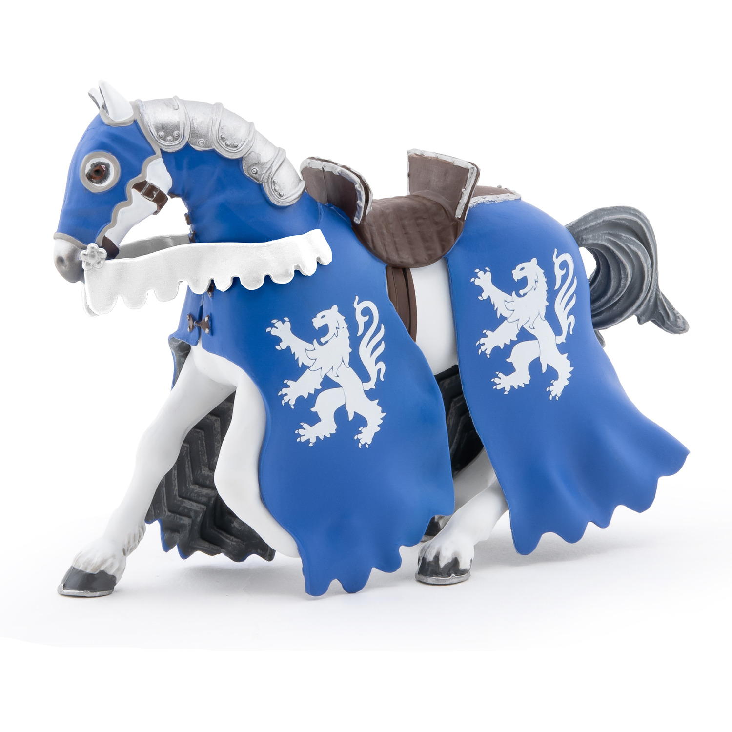 Image of PAPO Fantasy World Horse of Lion Knight with Spear Toy Figure - Blue/White
