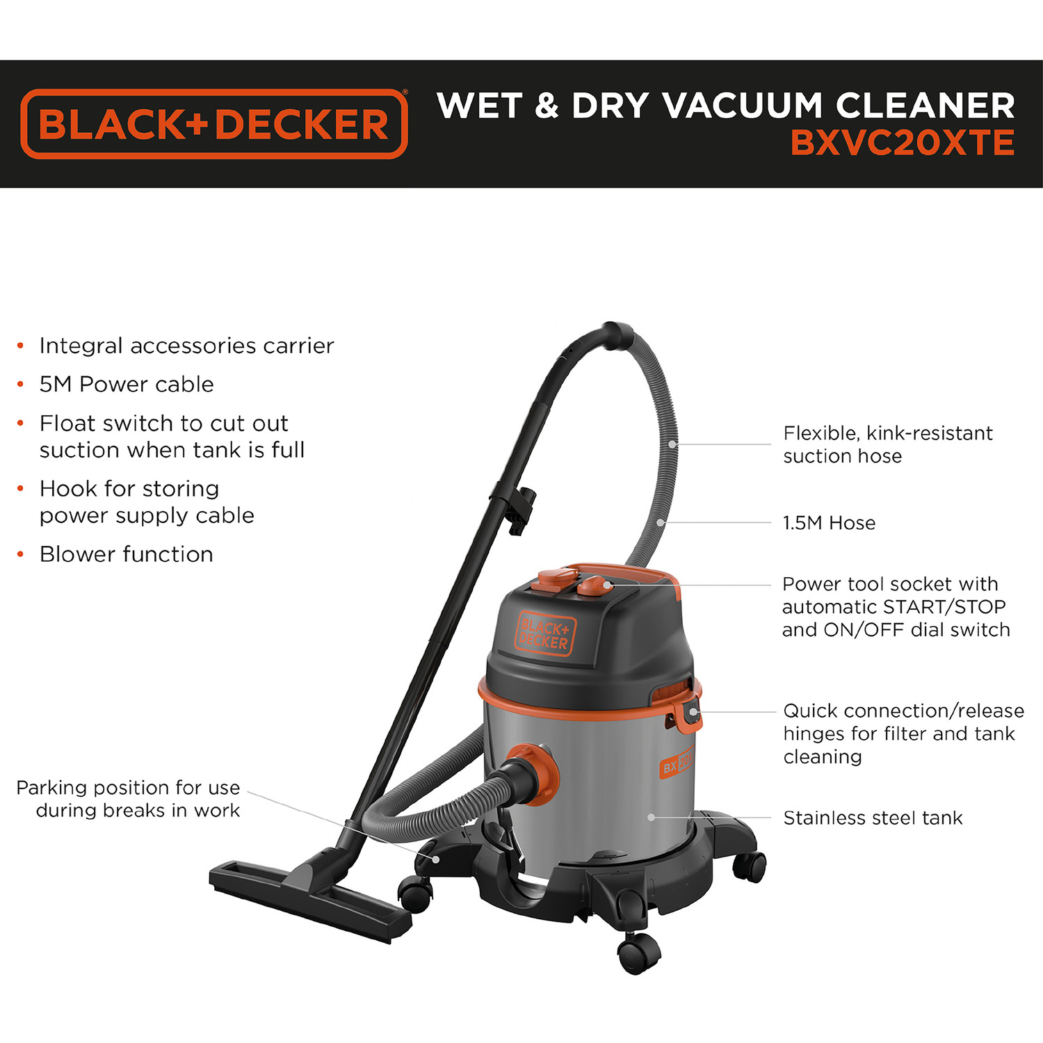 Image of 15L 1.2KW Wet and Dry Vacuum - Grey / Stainless Steel