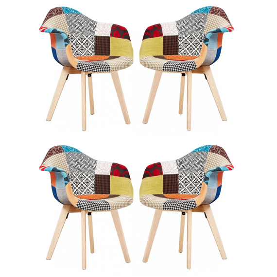Set of 4 Multicolored Patchwork Tub Dining Chair Fabric Upholstered Dining Room
