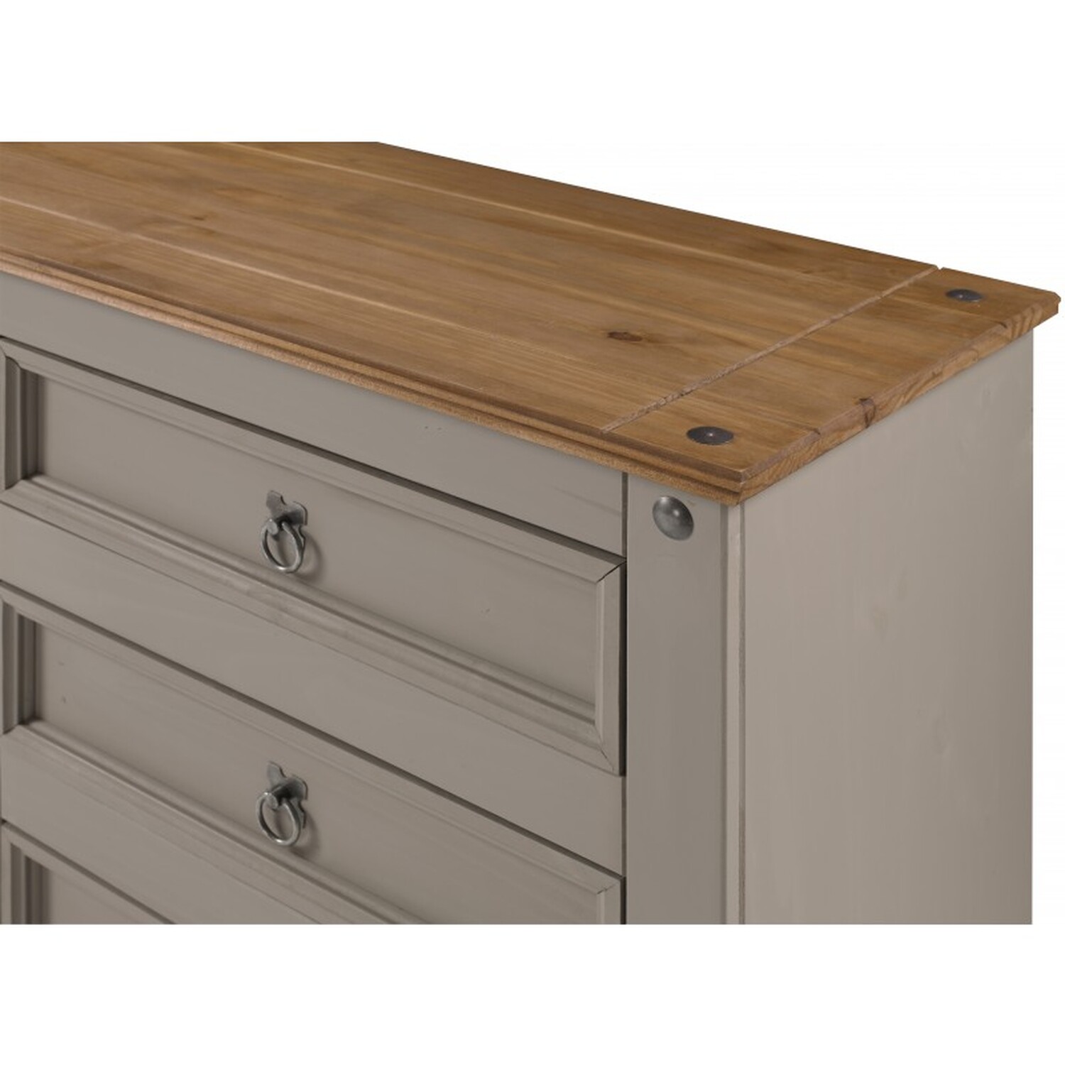Corona Grey Wax Low 3 Plus 3 Wide Chest Of Drawers - Distressed Grey Wax