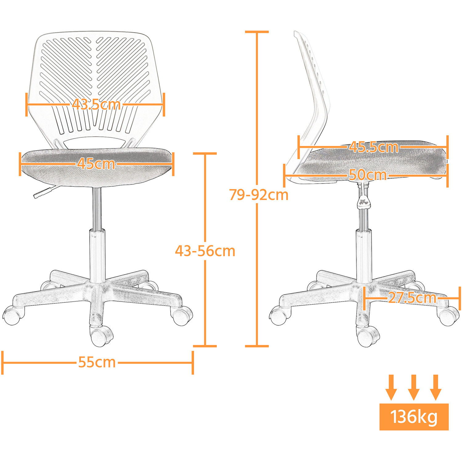 Armless Adjustable Office Chair - Black
