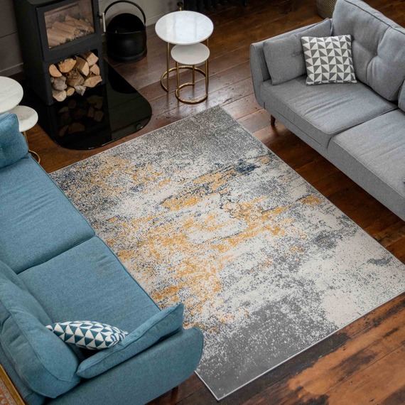Distressed Abstract Living Area Rug
