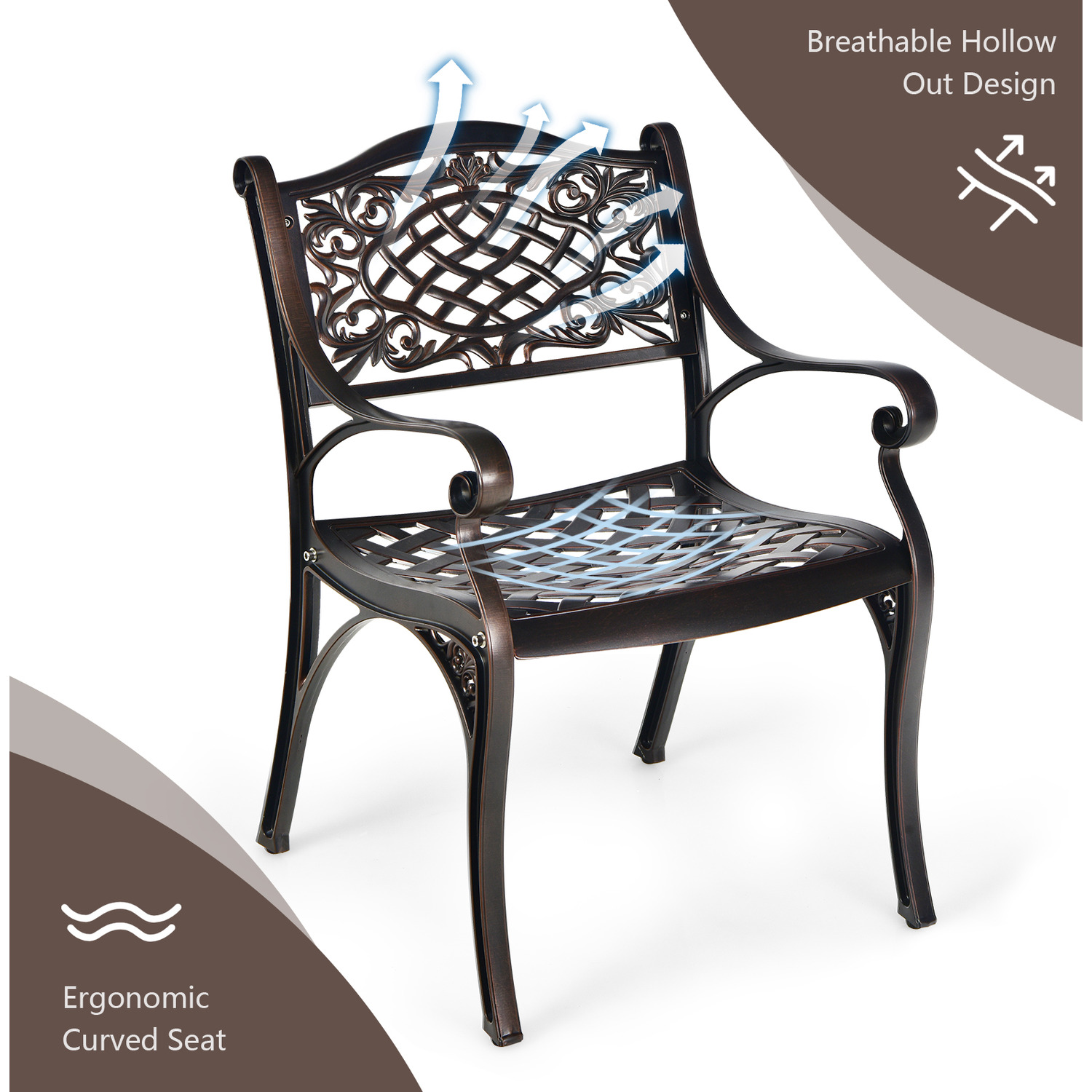 2 Piece Garden Patio Cast Chair - Brown