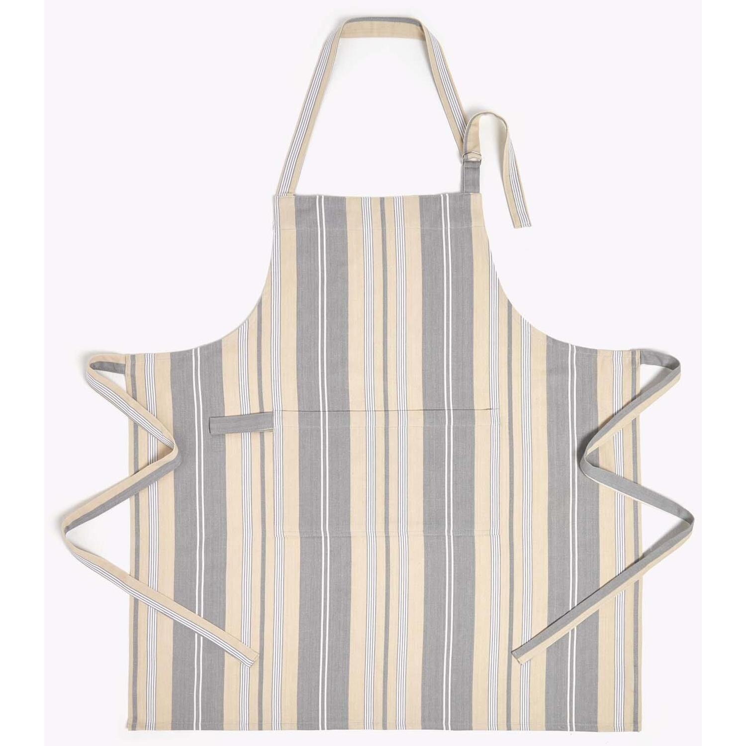 Grey Oxford Stripe Cotton Apron
