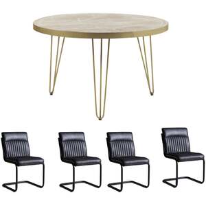 Dallas Light Mango Round Solid Wooden Dining Table Set With 4 Chairs