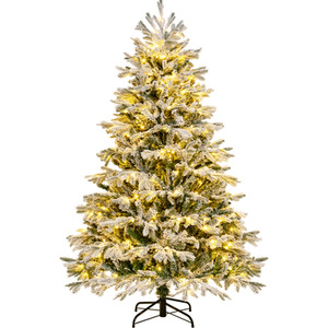 COSTWAY 6 FT Pre-lit Artificial Christmas Tree Snow-flocked Xmas Tree