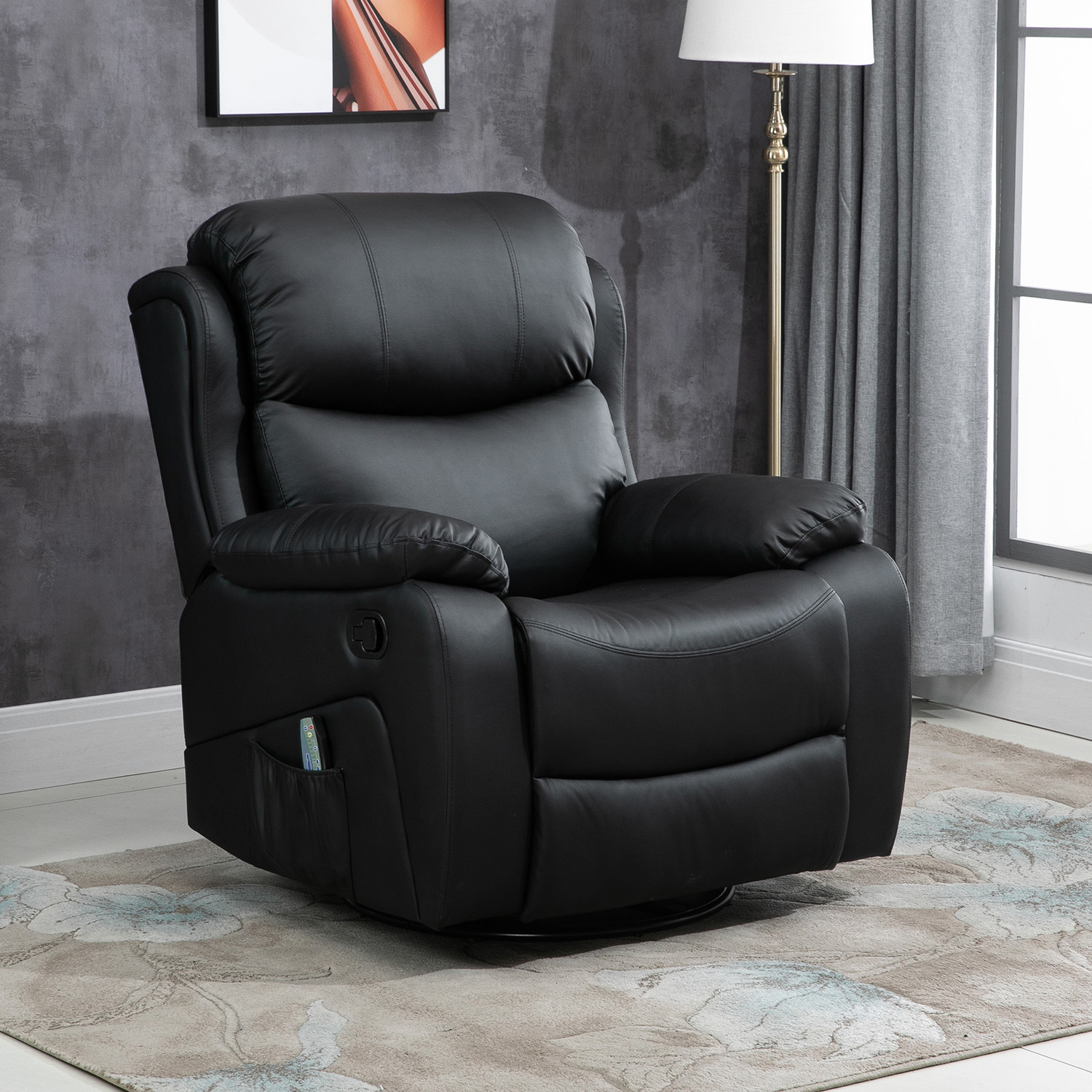 HOMCOM - Massage Recliner with 8 Points and Heat Manual Reclining - Black thumbnail