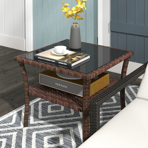 Outsunny Two-tier PE Rattan Square Coffee Table