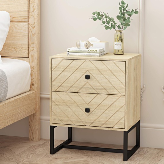 Home Source Aztec 2 Drawer Bedside Table Bedroom Storage Unit  