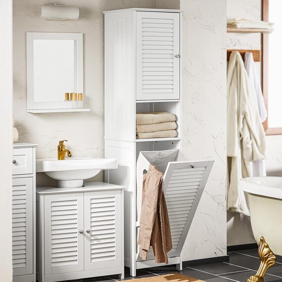 SoBuy Bathroom Tall Storage Cabinet with Laundry Basket