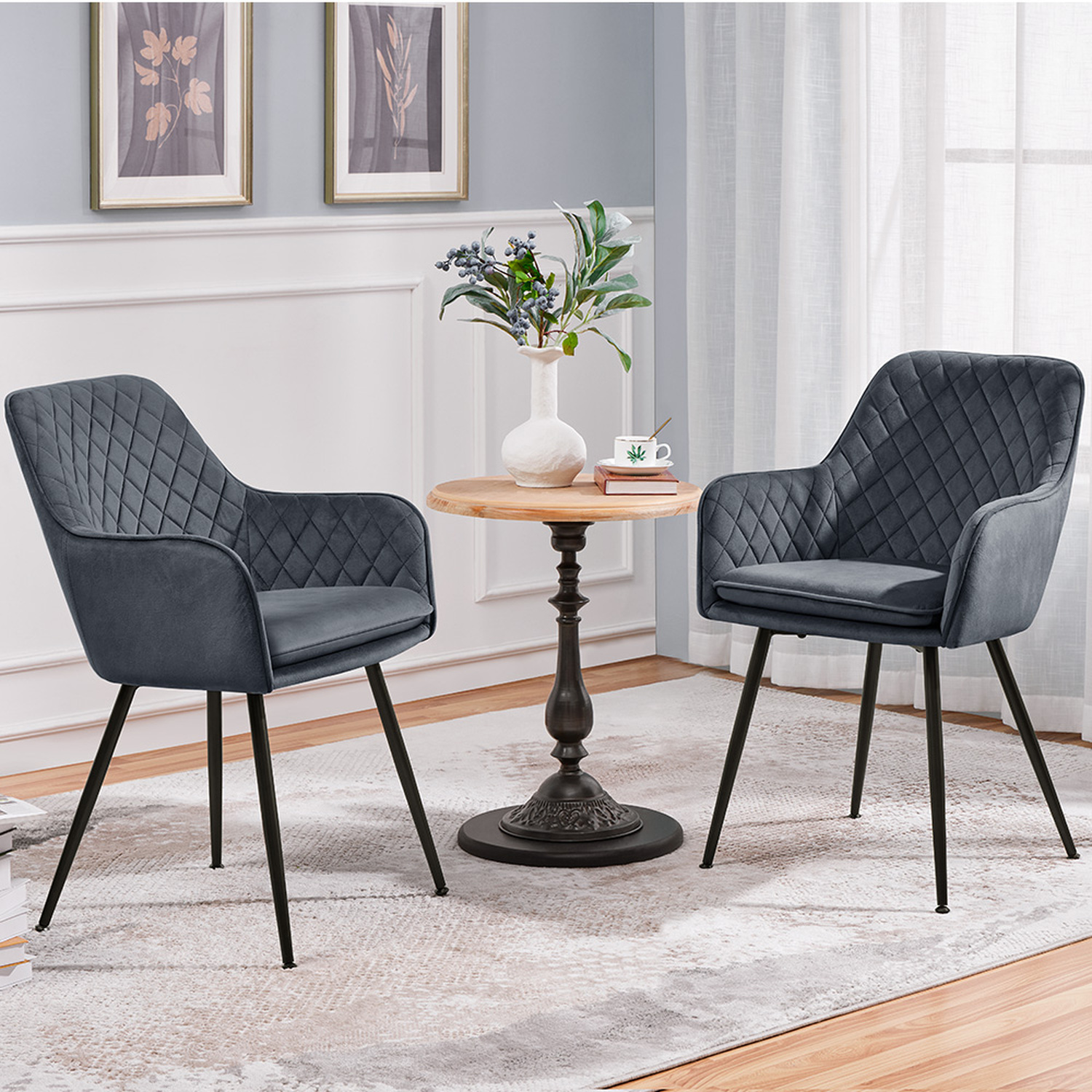 Yaheetech 2pcs Velvet Fabric Dining Chairs Kitchen Chairs - Dark Grey