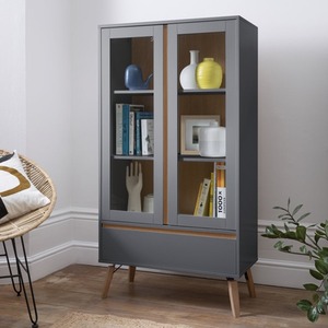 Otto Display Cabinet Dresser in Grey and Natural Pine