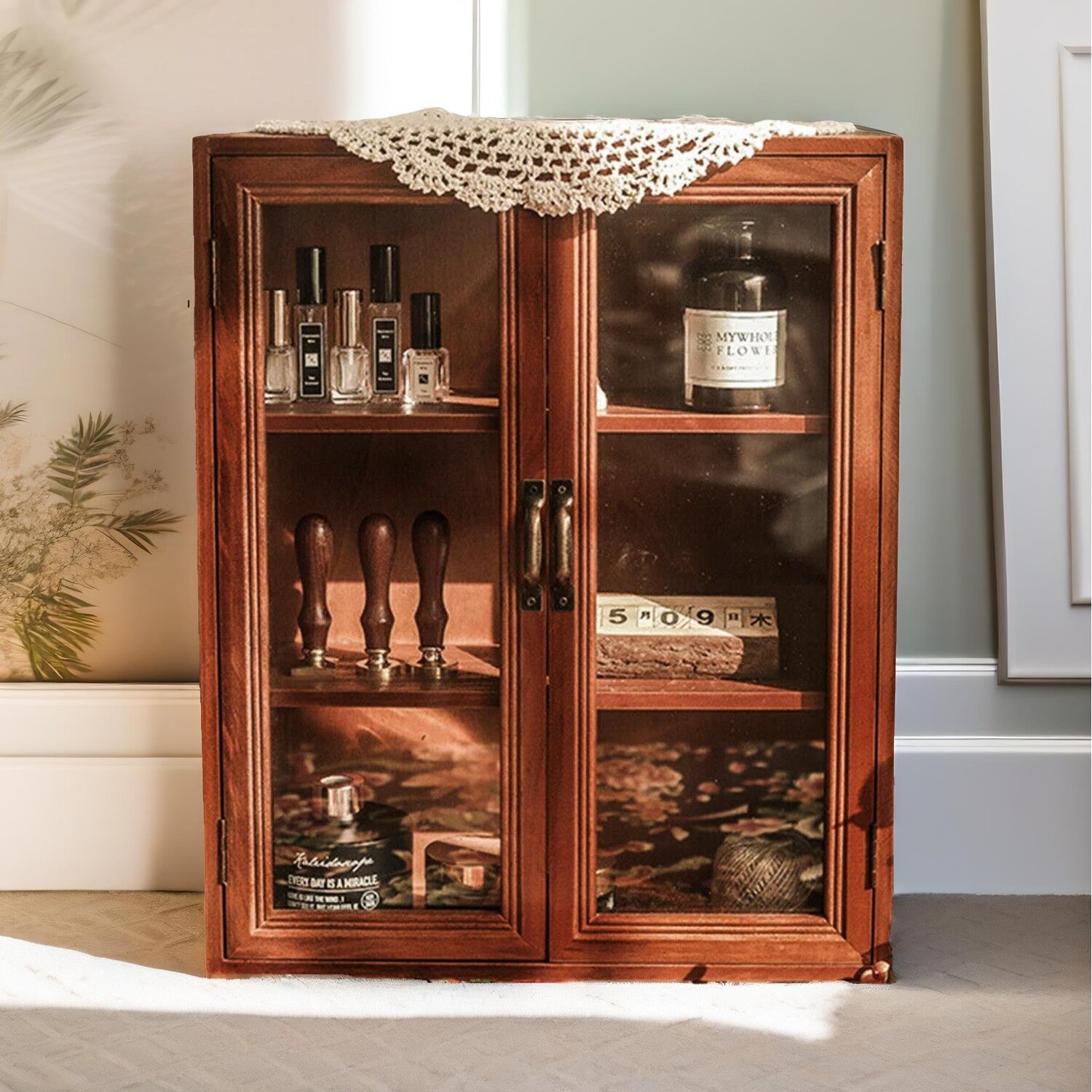Wooden 3 Tier Small Cabinet Retro Display - Brown