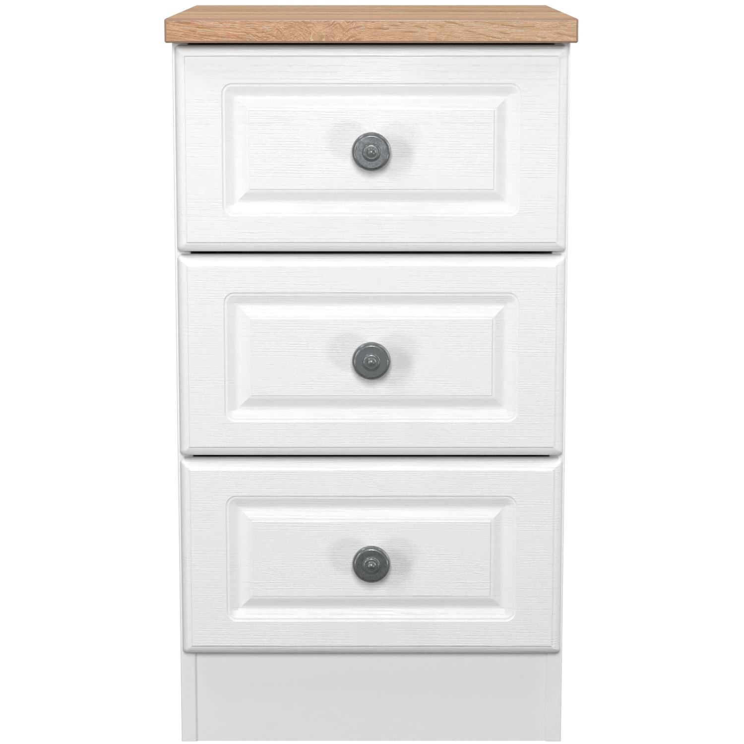 Norfolk Fully Assembled 3 Drawer Bedside Cabinet - White Ash Bardolino Oak