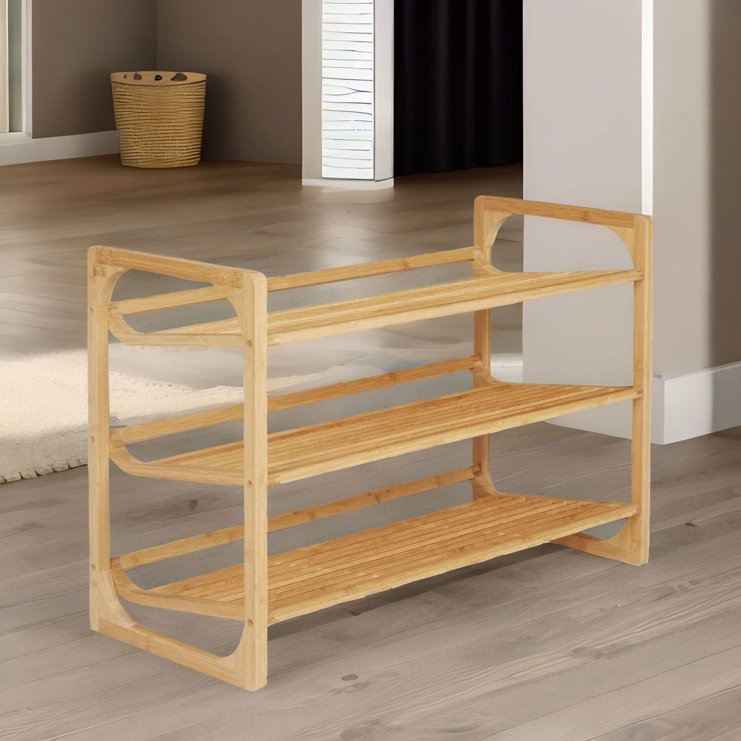 3-tier Bamboo Shoe Rack With Sloped Shelves - Natural Brown