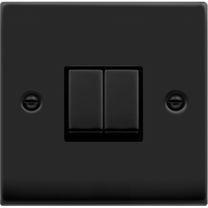 Matt Black 10A 2 Gang 2 Way Ingot Light Switch