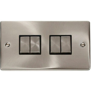 Satin  Brushed Chrome 10A 4 Gang 2 Way Ingot Light Switch