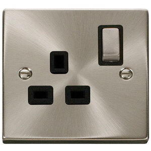 Satin  Brushed Chrome 1 Gang 13A DP Ingot Switched Plug Socket