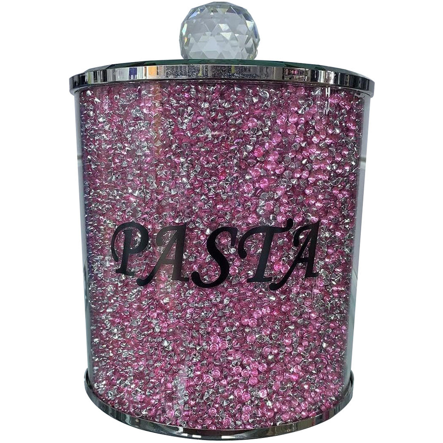 Pink Diamond Crushed Crystal Pasta Canister Jar Tin - Pink, Silver