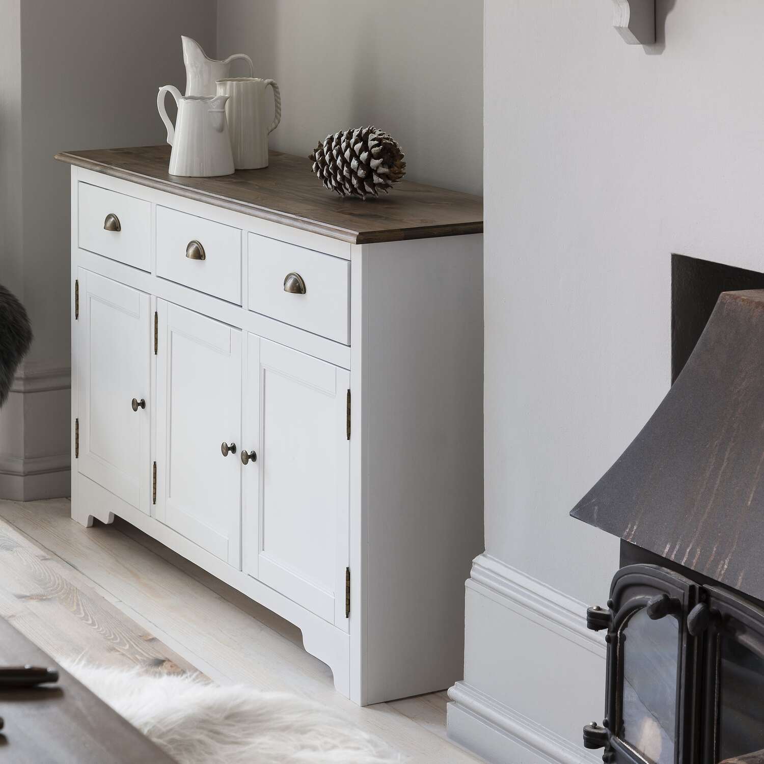 Canterbury Sideboard In White And Dark Pine - White