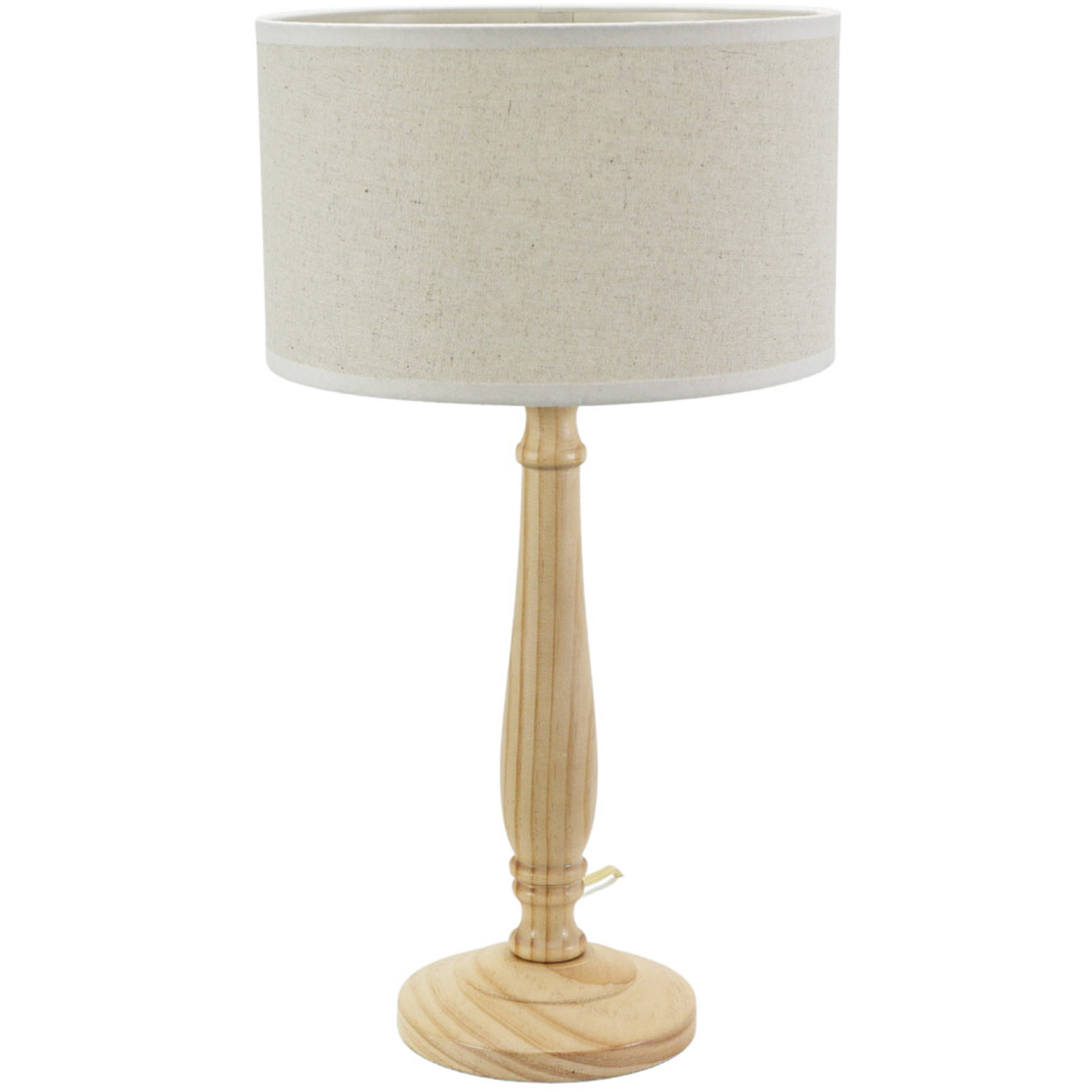 Victoria Light Wood Candlestick Table Lamp with Linen White Trim Drum Lamp Shade - White / Yes