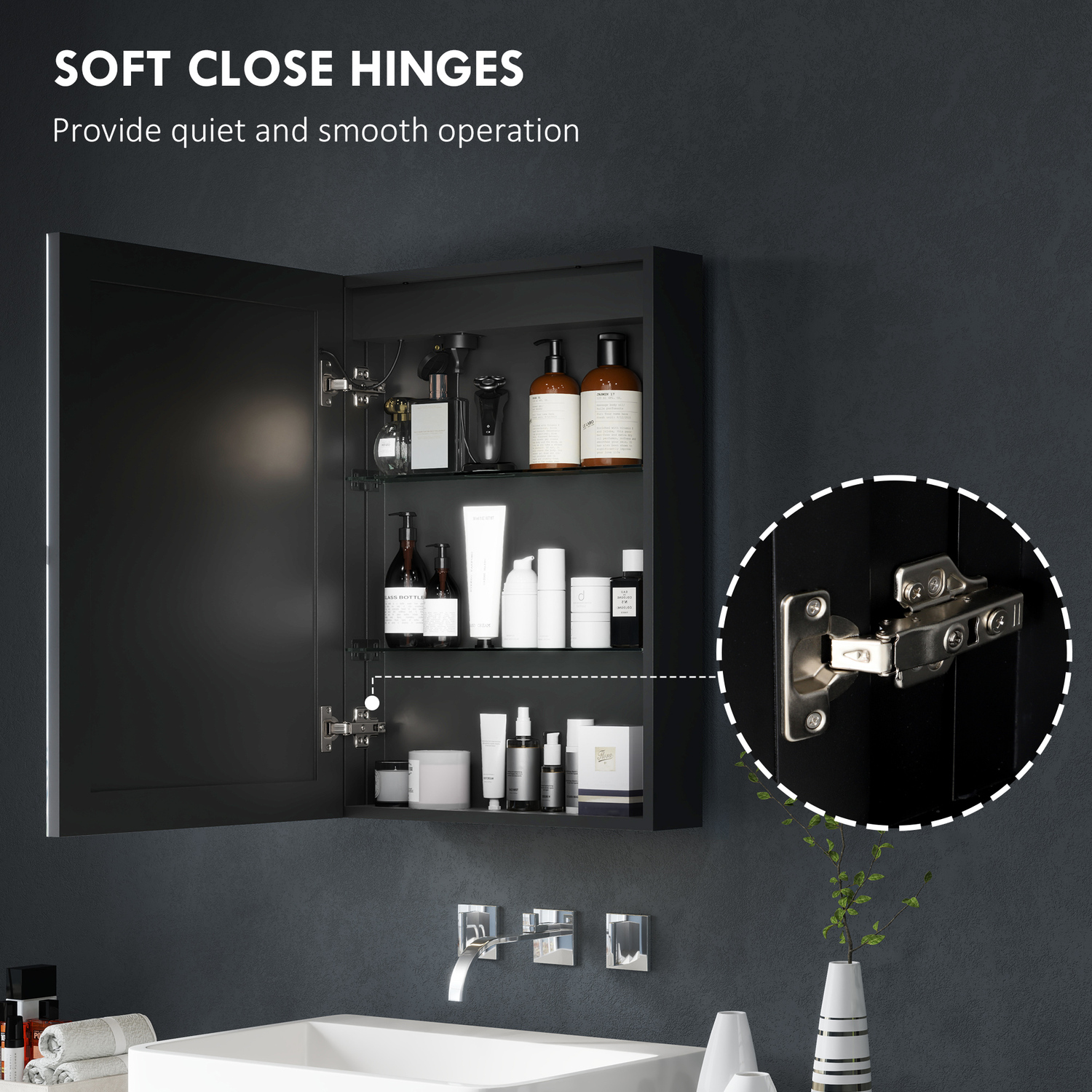 HOMCOM Bathroom Mirror Cabinet with LED Lights and Shaver Socket