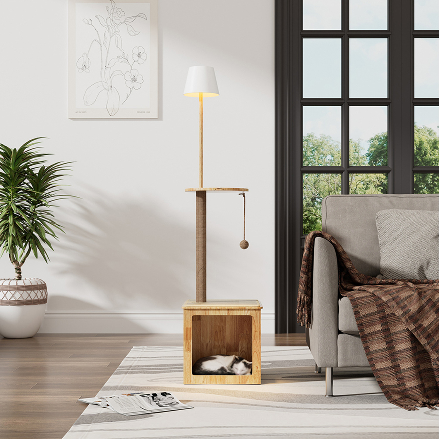 Image of Floor Lamp with Integrated Cat Tower&hellip;