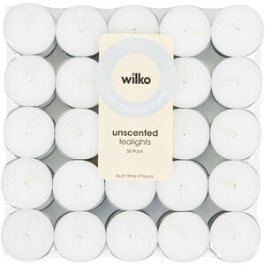 Pack of 50 White Unscented Tealights