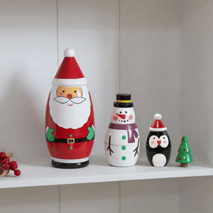 Hand Painted Wooden Christmas Santa Festive Figurine Set