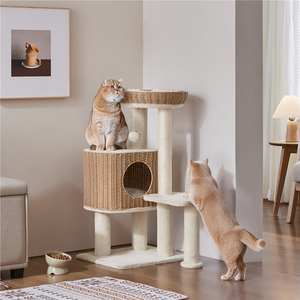 Yaheetech Rattan Plush Cat Tree with Cushion